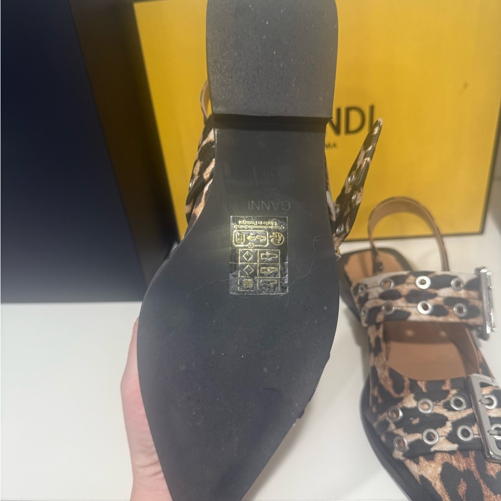 Ganni Leopard Print Buckle Slingback Flats - Picture 6 of 13